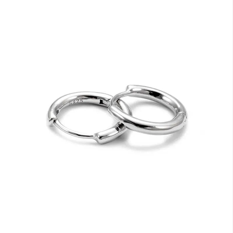 Simple round sterling silver 925 earring for unisex wear, large 14mm or small 12mm size options