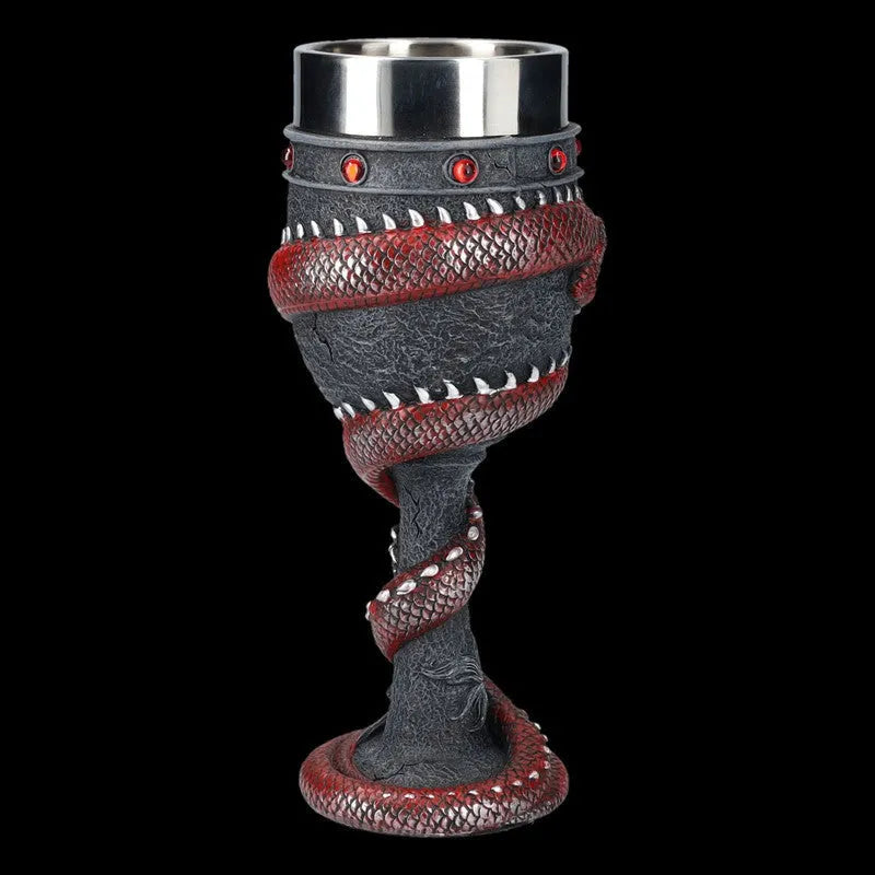 Red wine glass with 3D Chinese dragon decoration in gold or red colour.