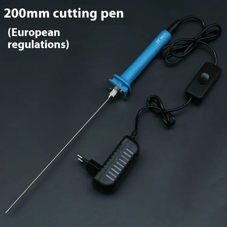 Blue electric heating cutter pen with metal blade for cutting foam and pearl cotton.