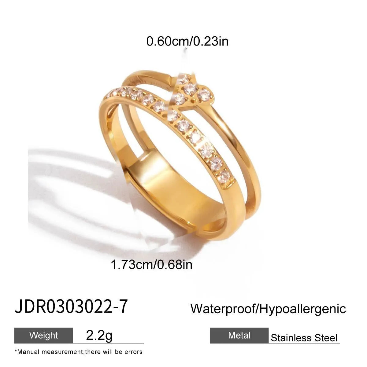 Geometric zircon ring with titanium steel non-fading finish in European/American style