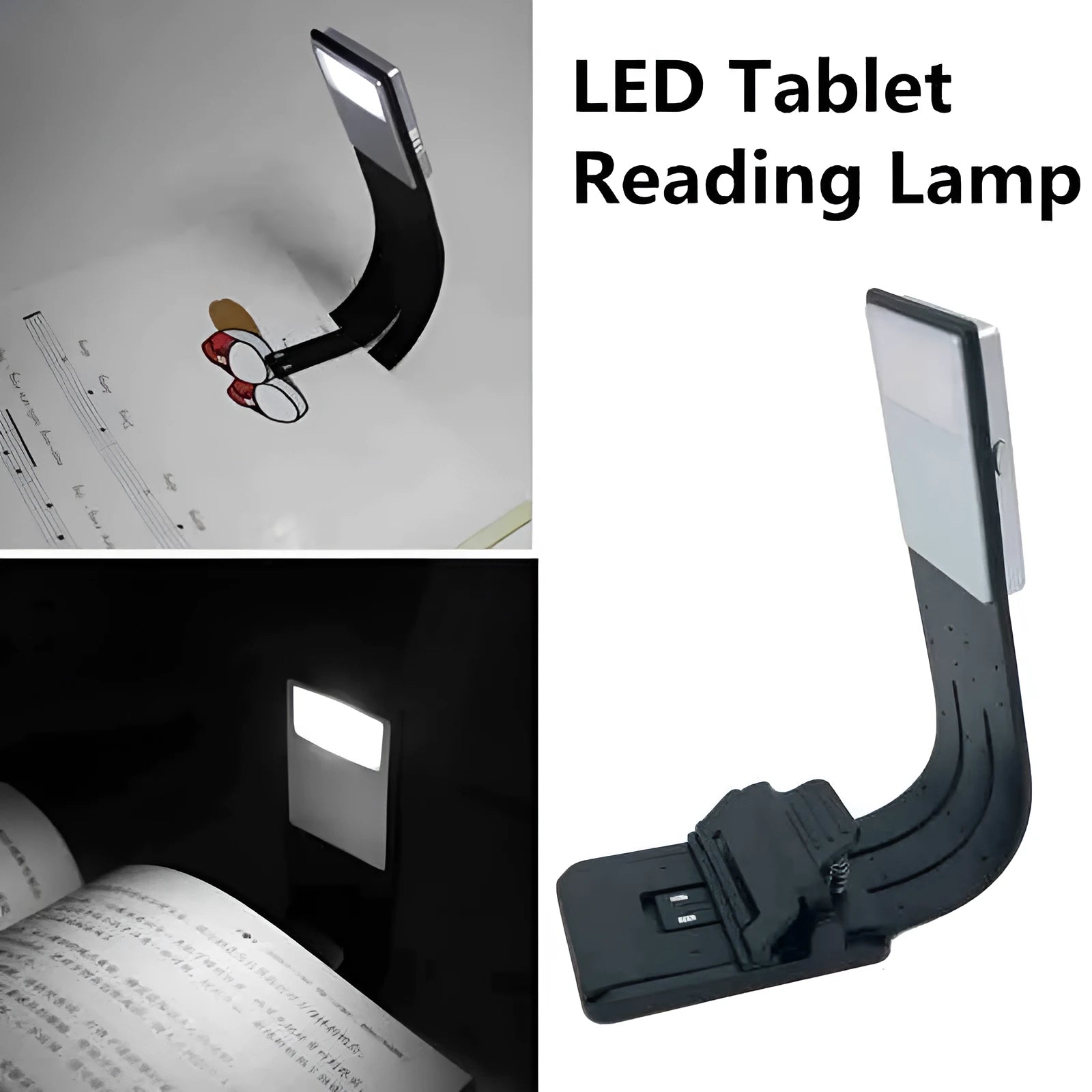 LED Kindle light in black, USB rechargeable flexible clip book lamp for e-readers