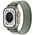 Nylon single ring watch strap for Apple Watch in multiple colour options on a grey background.