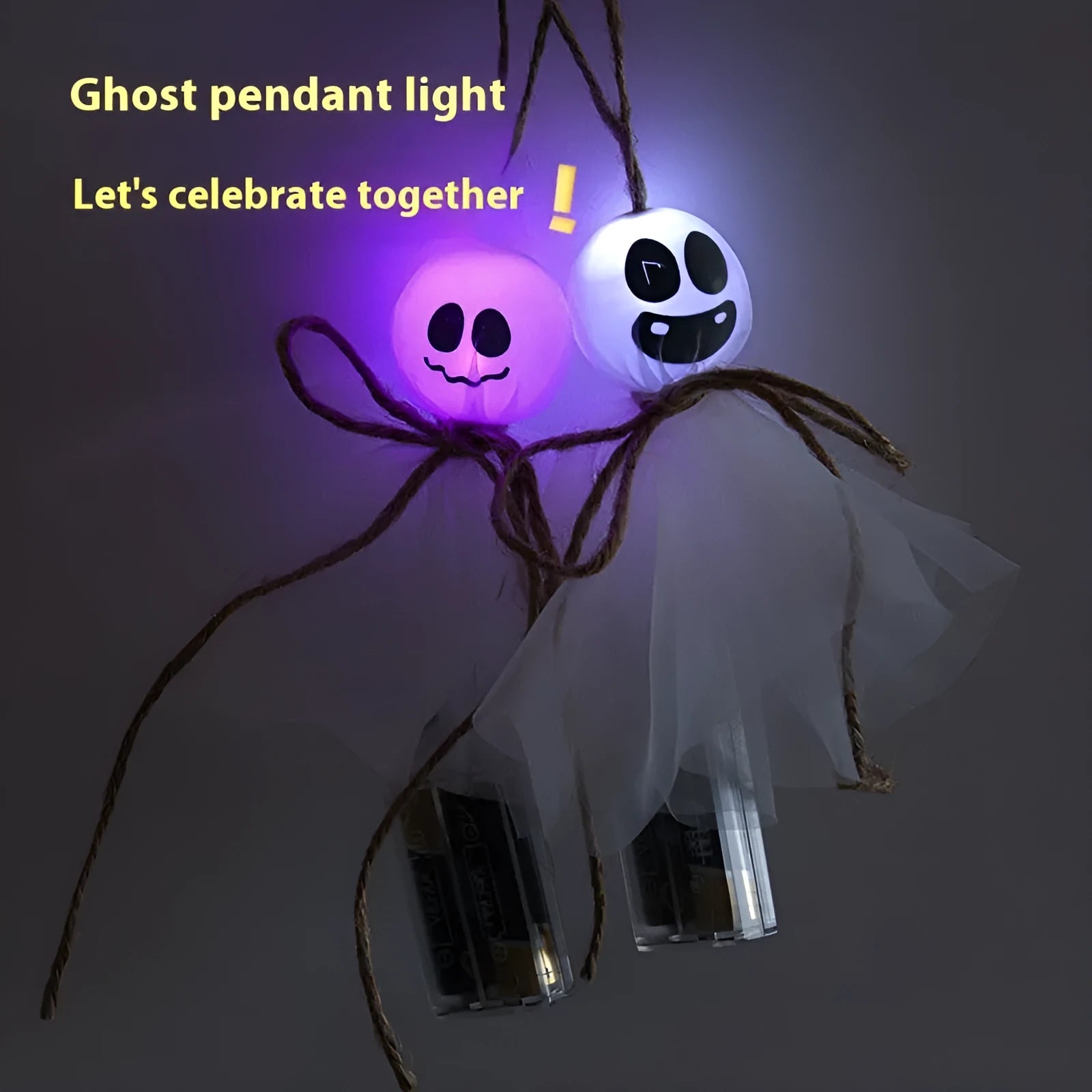 Halloween LED lighting chain with battery box and ghost-coloured lights for venue decoration