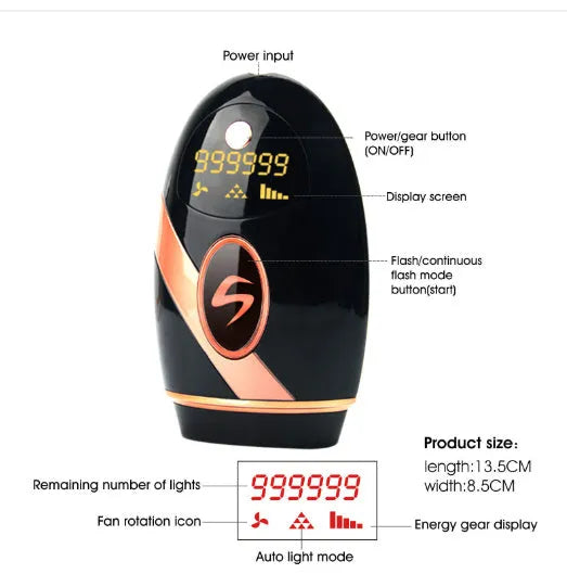 Black beauty laser hair removal machine with IPL technology, ABS body, 14 cm length, for home use on legs and face