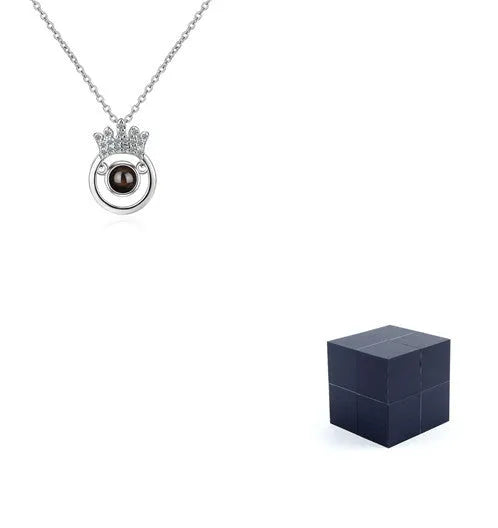 I Love You necklace with zircon pendant in silver, 100 languages design, chain length 40+5 cm