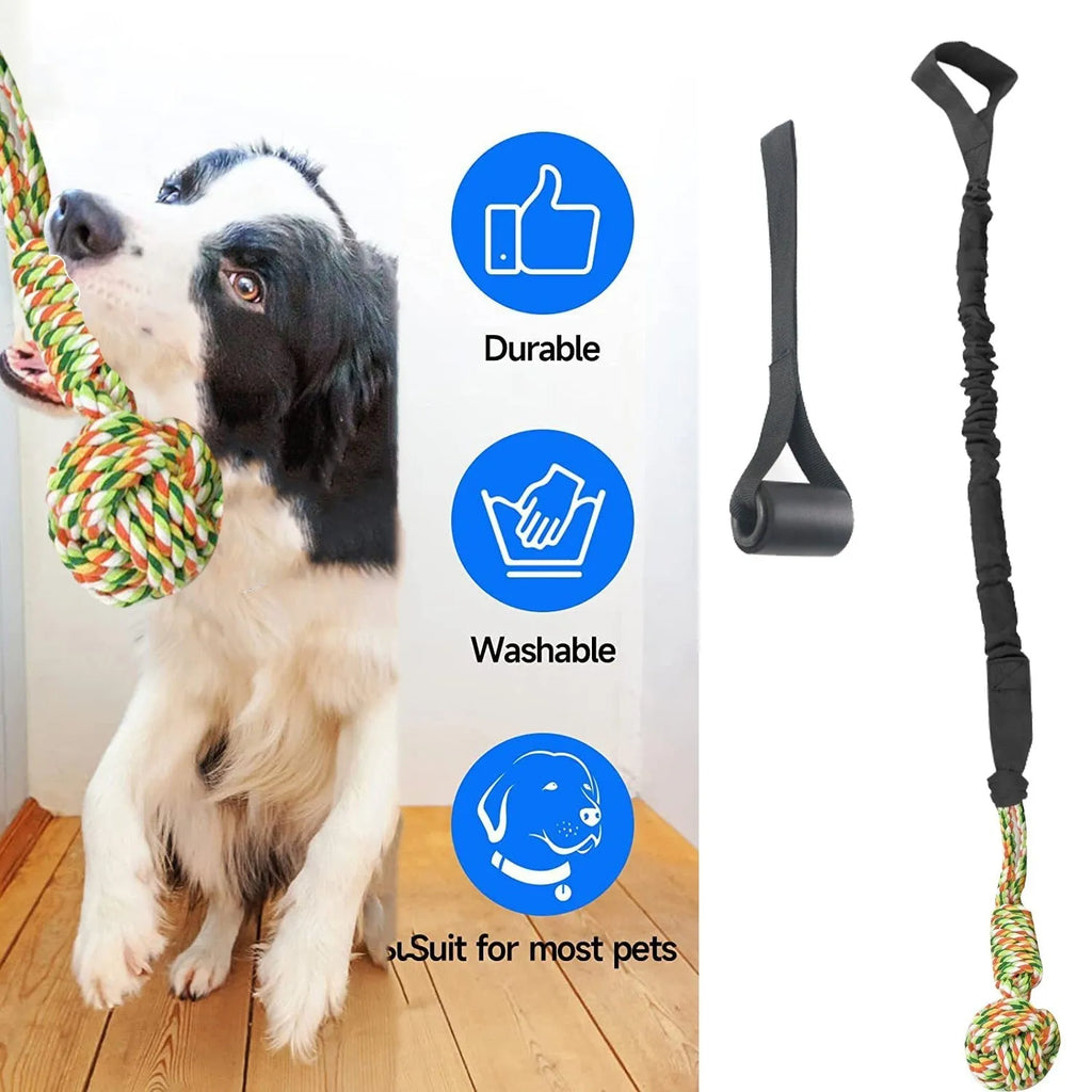Cotton thread dog tug of war rope toy in black, grey, or red colour for interactive play
