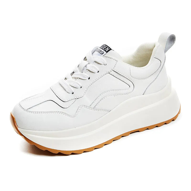 Women's beige cattlehide leather casual sports shoes with cross strap detail and mesh lining