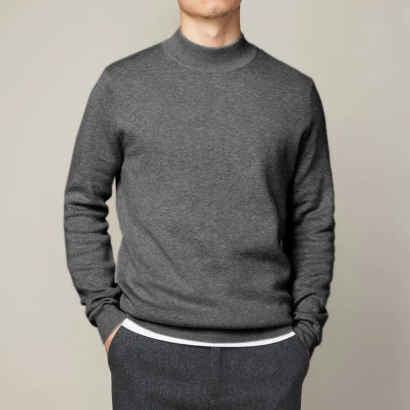 Men's mock neck sweater in vinylon fabric, loose fit, long sleeves, autumn winter basic style in camel colour