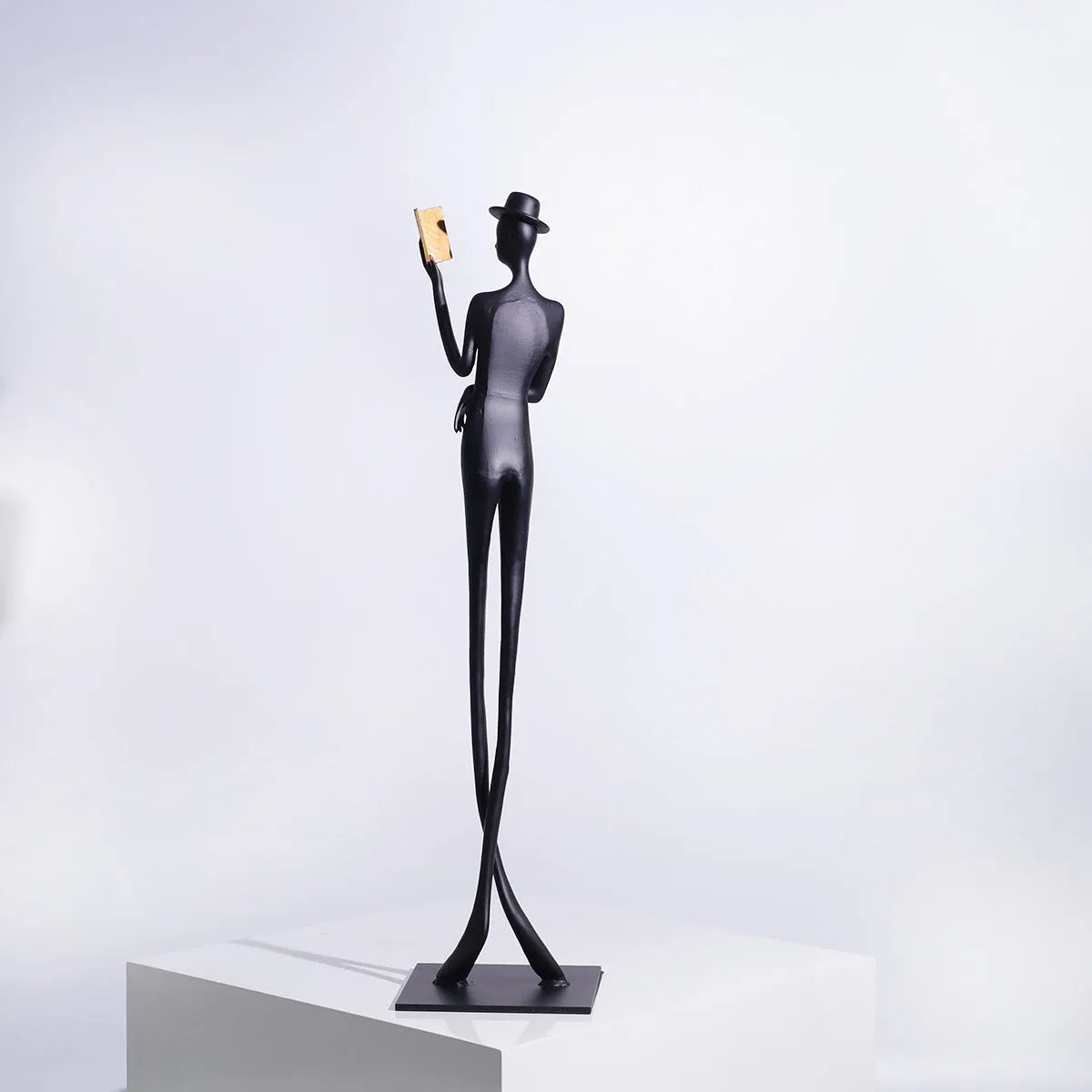 Black aluminium reading woman desktop sculpture modern simplicity design