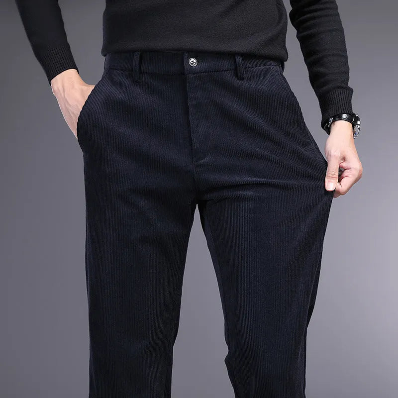 British retro striped trousers in chemical fibre blend with straight leg cut