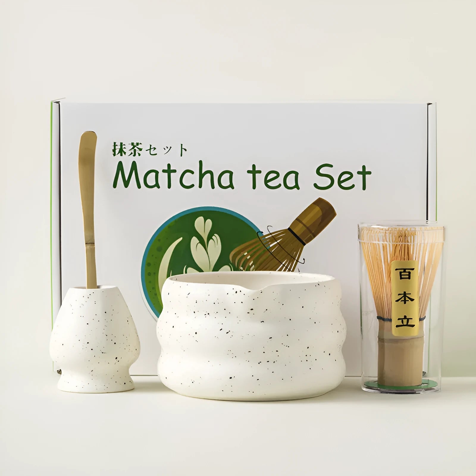 Ceramic matcha stool bowl set with sand point finish in four colours blue green purple white