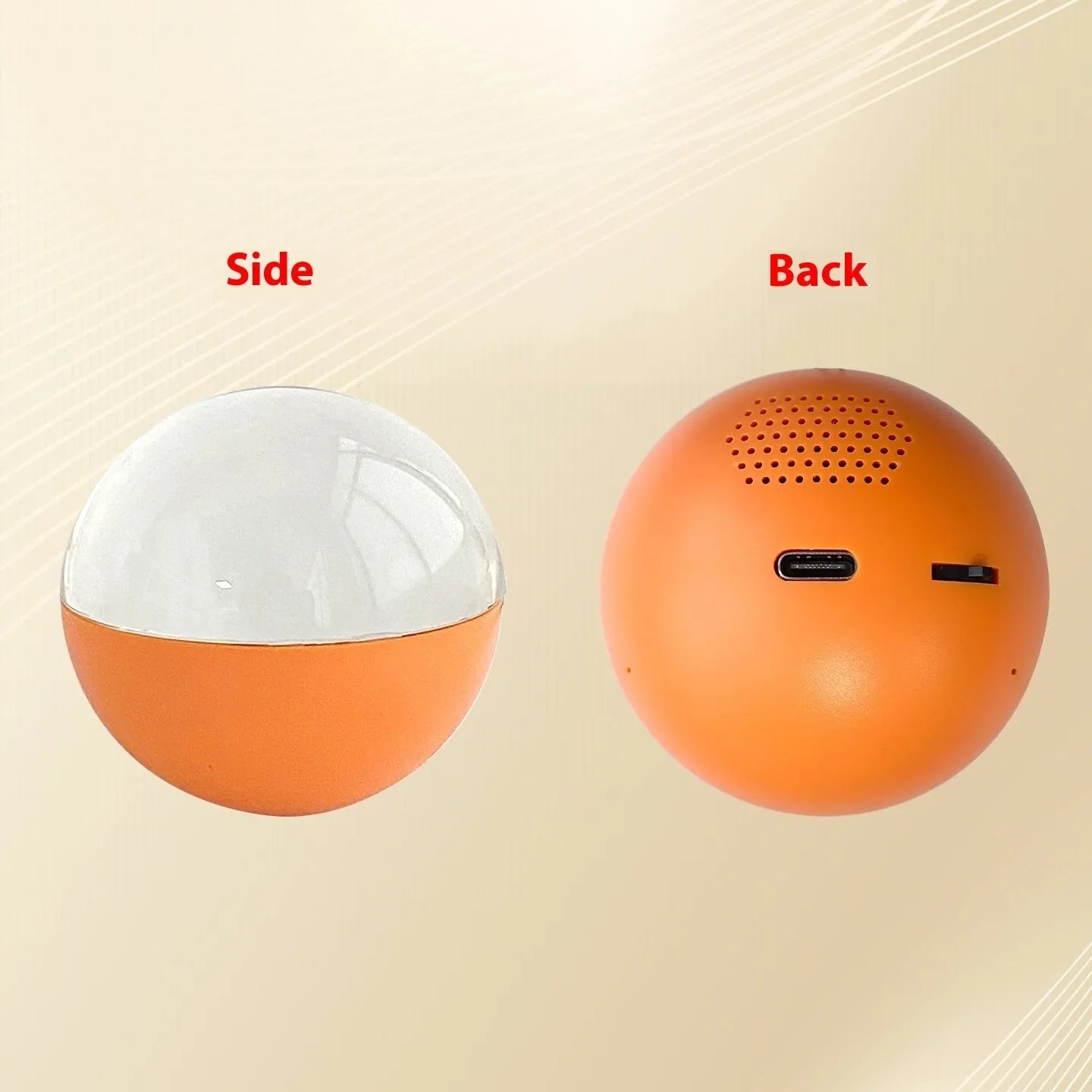 Compact electronic ball video player with a circular screen and central control dial