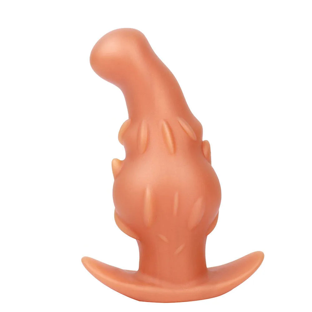 Unisex liquid silicone masturbator adult toy in purple, gold, or black, shown in S, M, L, XL size options.