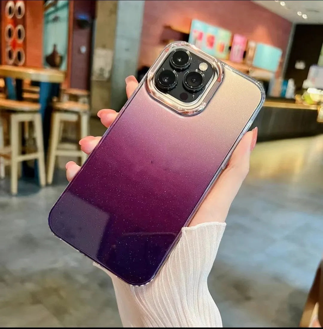 Starry gradient transparent acrylic phone case for iPhone showing starry sky pattern in gradient blue