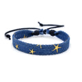 Denim fabric bracelet carrying strap with mixed materials, unisex design for travel