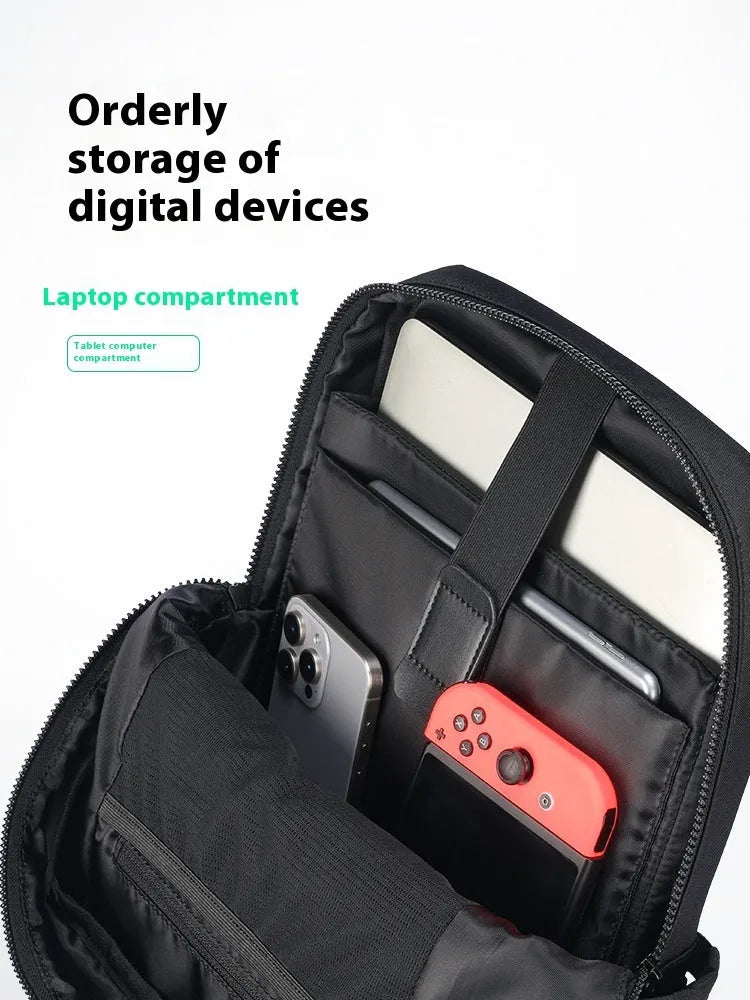 Black Oxford cloth lightweight computer backpack with 20-35 litre capacity.