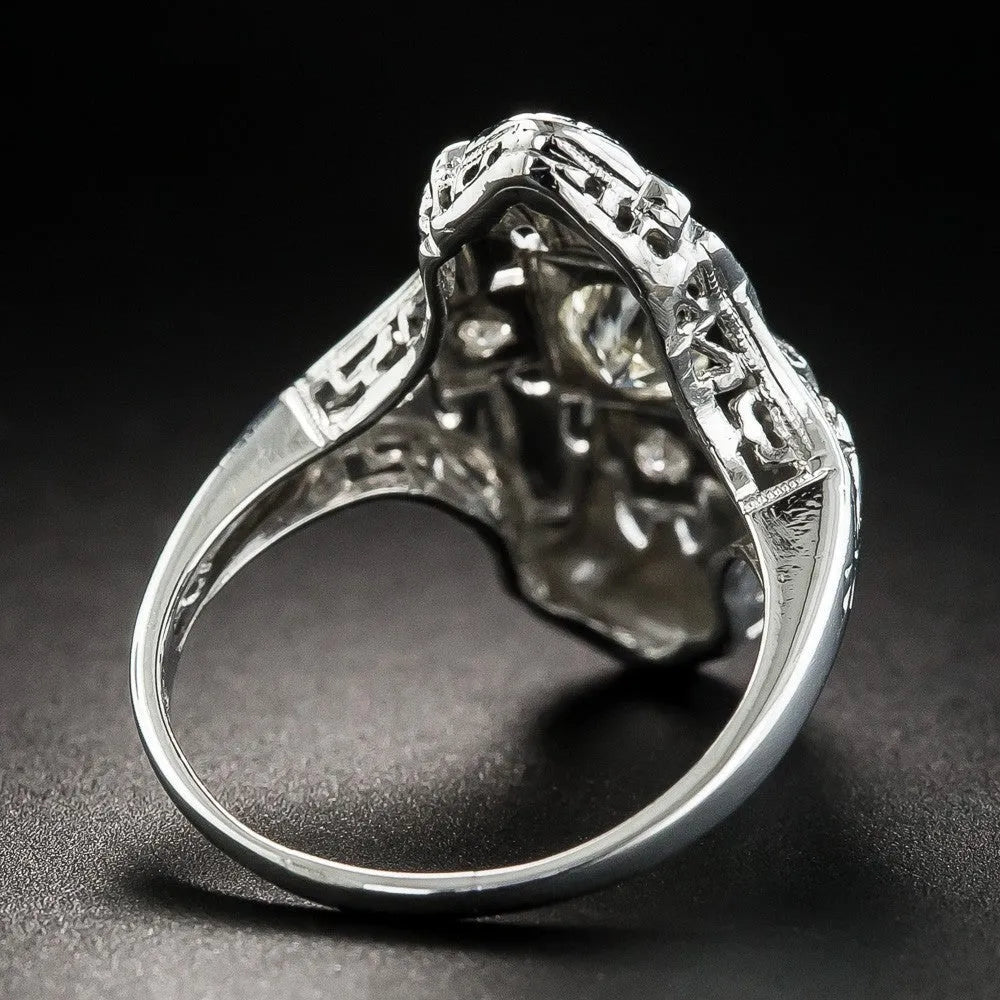 Hollow out geometric silver ring with diamond studs on copper base
