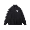 Black retro Hong Kong style hoodie with stand collar and long sleeves for casual sports wear