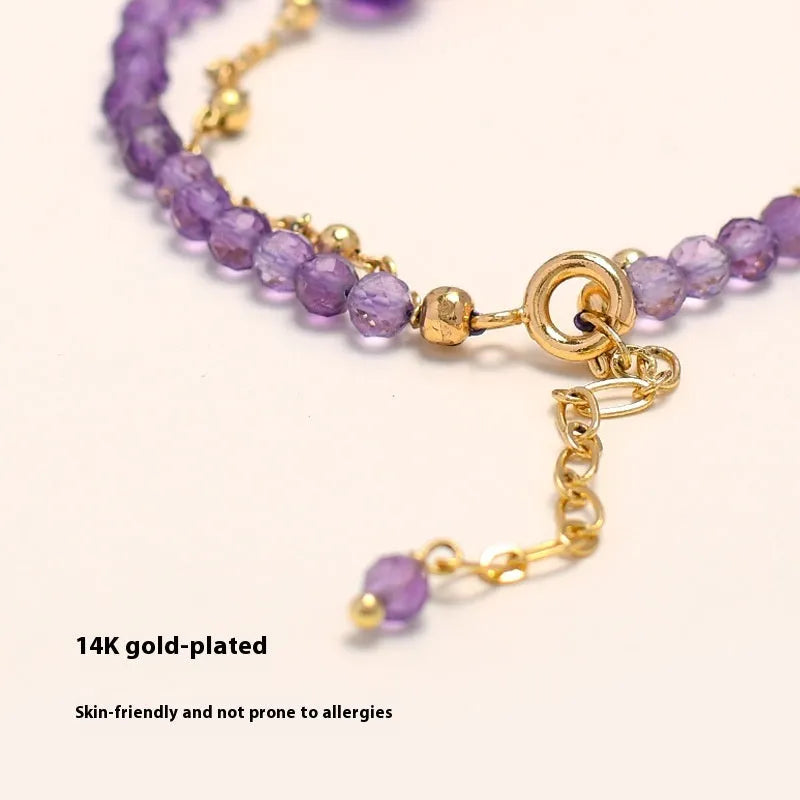 Chinese style women's crystal bracelet with diamond-shaped amethyst elements and electroplated finish