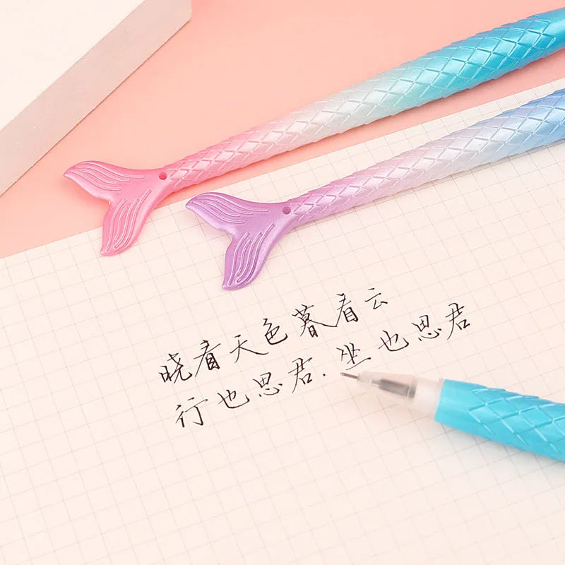 Mermaid cartoon design ballpoint pen with 0.38mm metal tip and plastic shell.