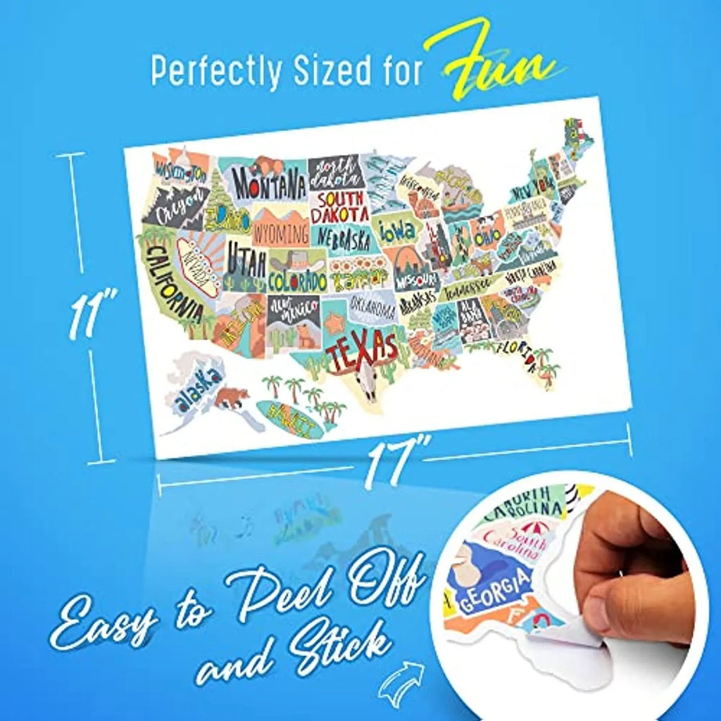 Travel-themed car sticker set with blank map for custom route marking