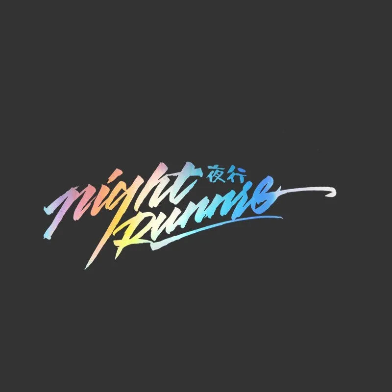 Nightwalker Car Decal rear windscreen sticker shown in black, colourful, and pink colour options.