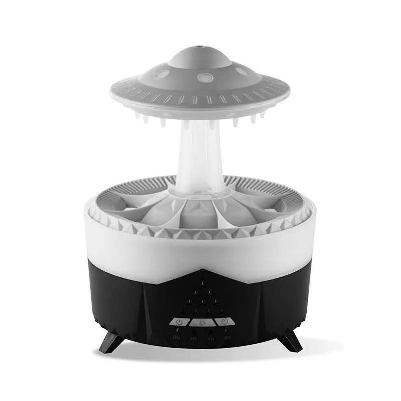 Raindrop humidifier with 350ml capacity, 7 colour nightlight, and essential oil diffuser in white finish