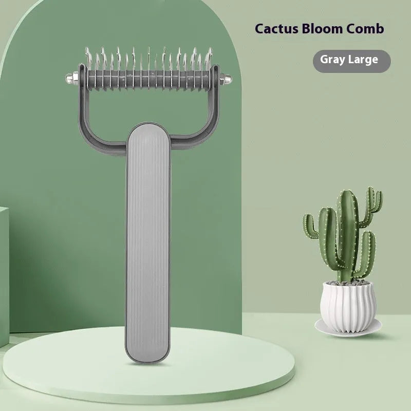 Green and grey dog hair unknotting comb with PP handle and stainless steel teeth