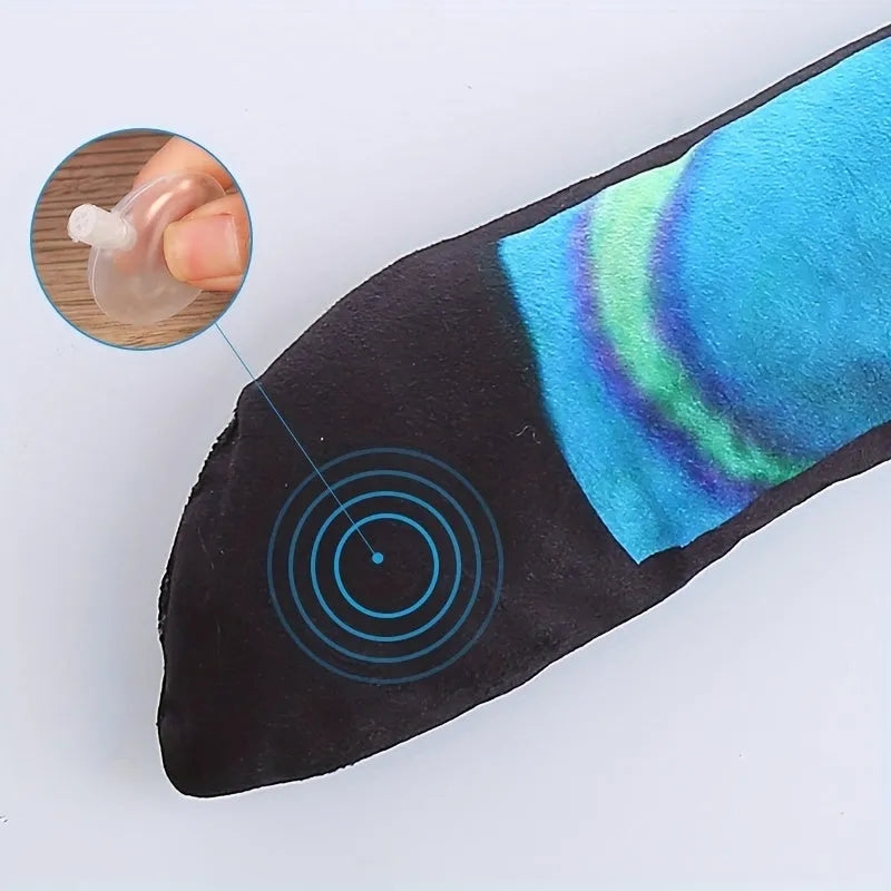 Multicolour snake-shaped plush dog squeaky toy with stripe print pattern