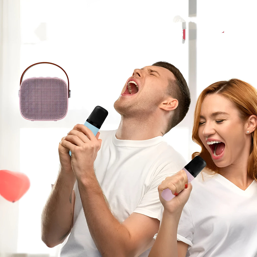 White portable Bluetooth speaker with wireless audio and microphone for hands-free calls.