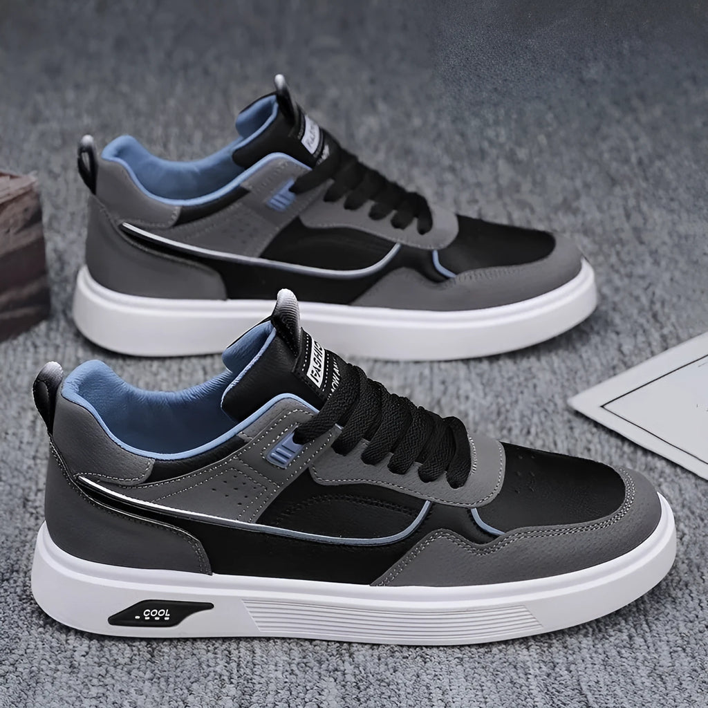 Men's Korean-style canvas board shoes in black, beige, or grey with round toe and low-top design