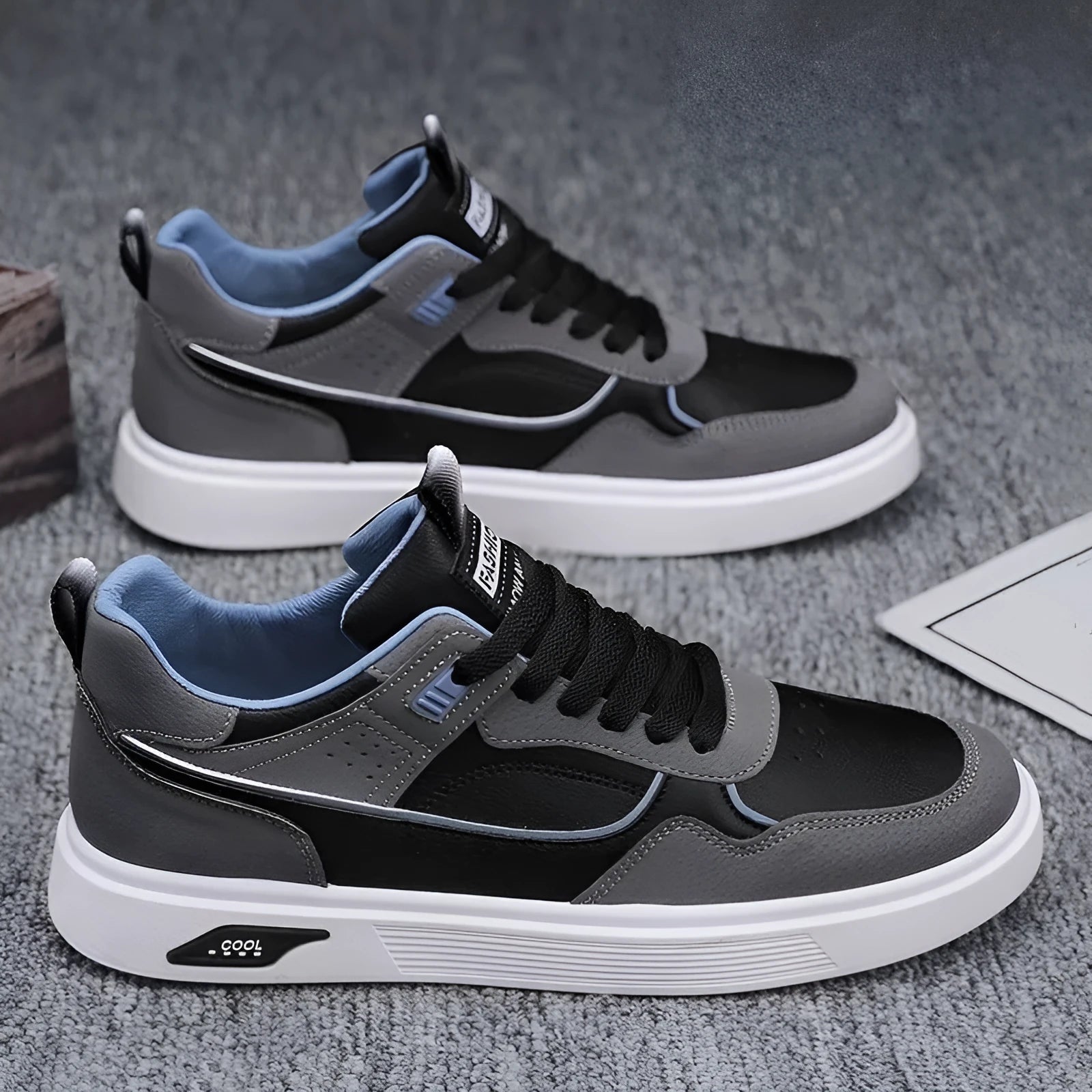 Men's Korean-style canvas board shoes in black, beige, or grey with round toe and low-top design