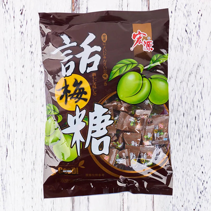 Bag of assorted hard candies: guava, plum, and tangerine peel flavours.