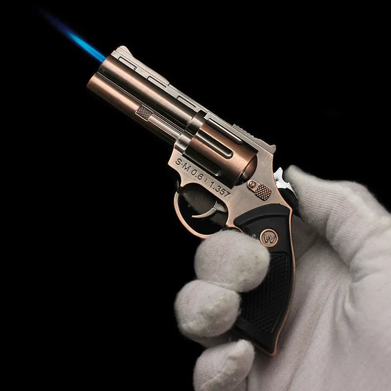 Inflatable windproof metal lighter with direct flame in black or gold colour