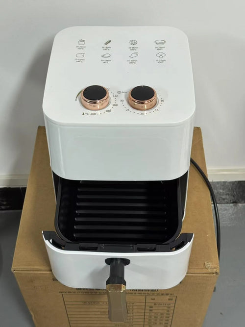 5.5-litre digital air fryer in black with touch screen controls and cooking basket