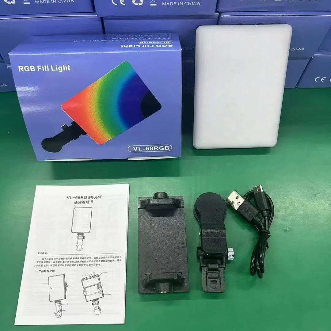 Portable pocket fill light with clip attachment for mobile phones, measuring 10.4cm wide