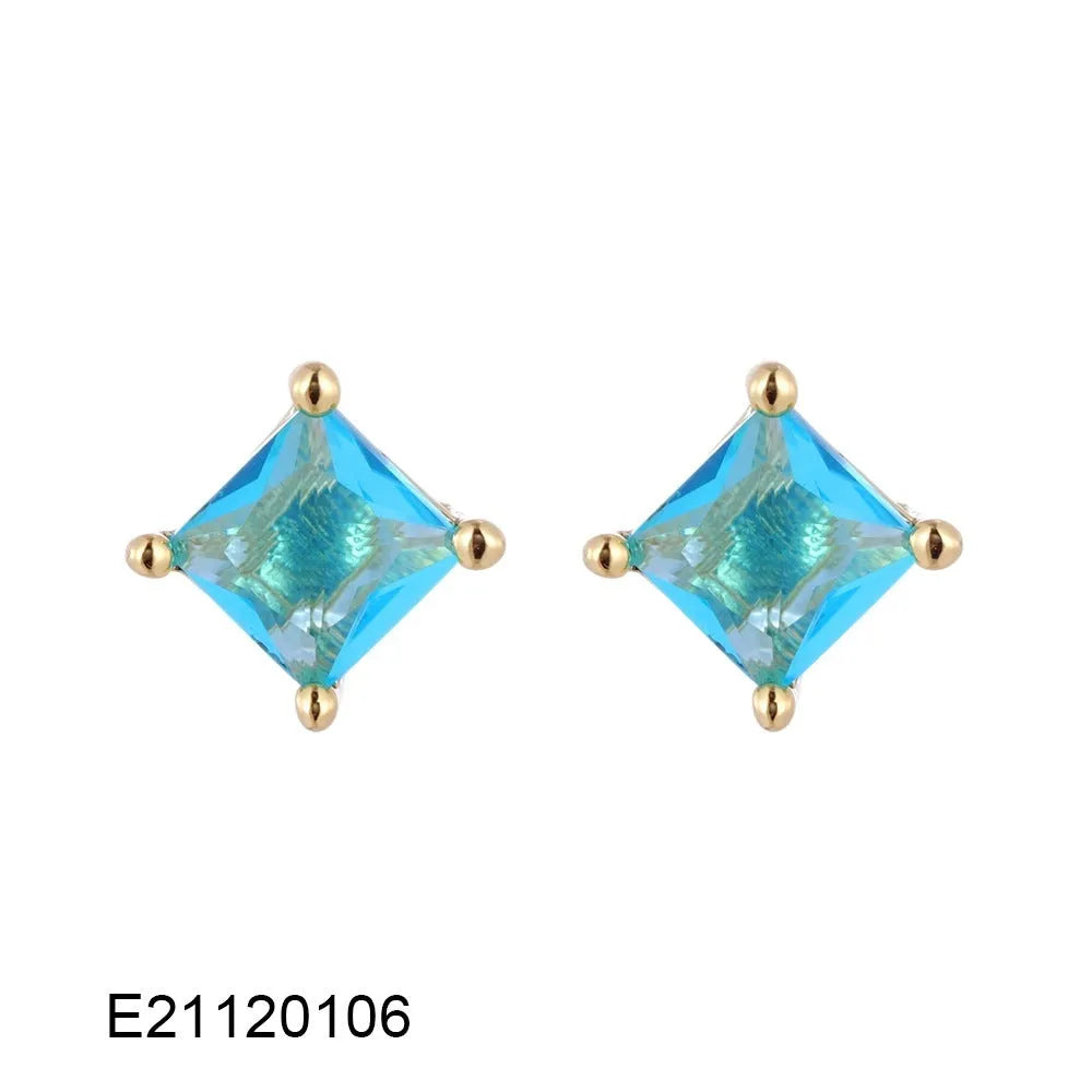 Gold-plated brass drop earrings with pear-shaped candy-coloured zircon accents