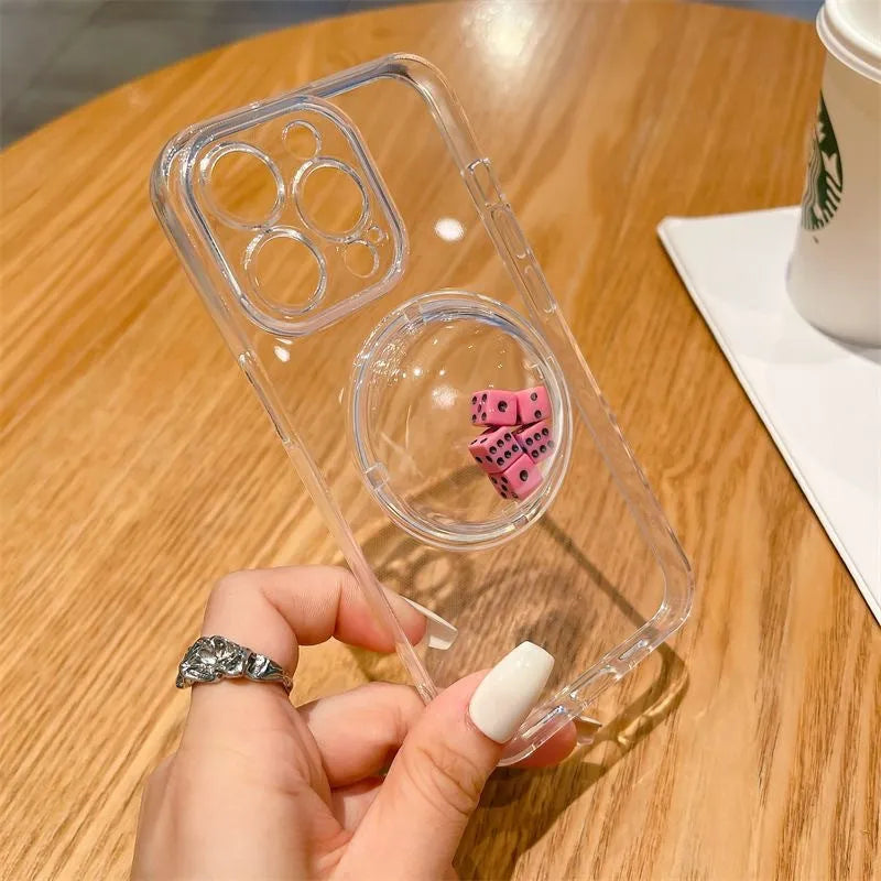 Creative roll dice phone case protective sleeve in white TPU for iPhone 15 series