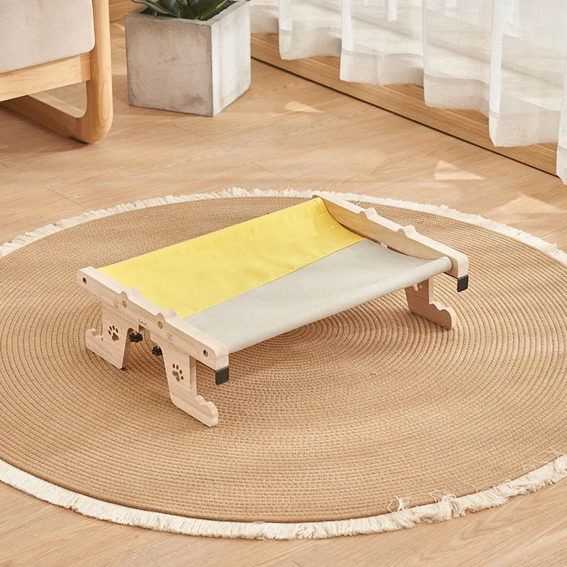 Wooden frame cat hammock bed hanging on a window, suitable for cats and small dogs.