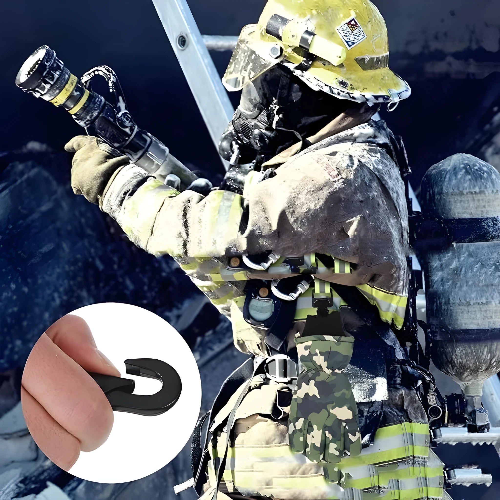 Fluorescent green universal safety clip with metal buckle and reflective tape for fireman gloves