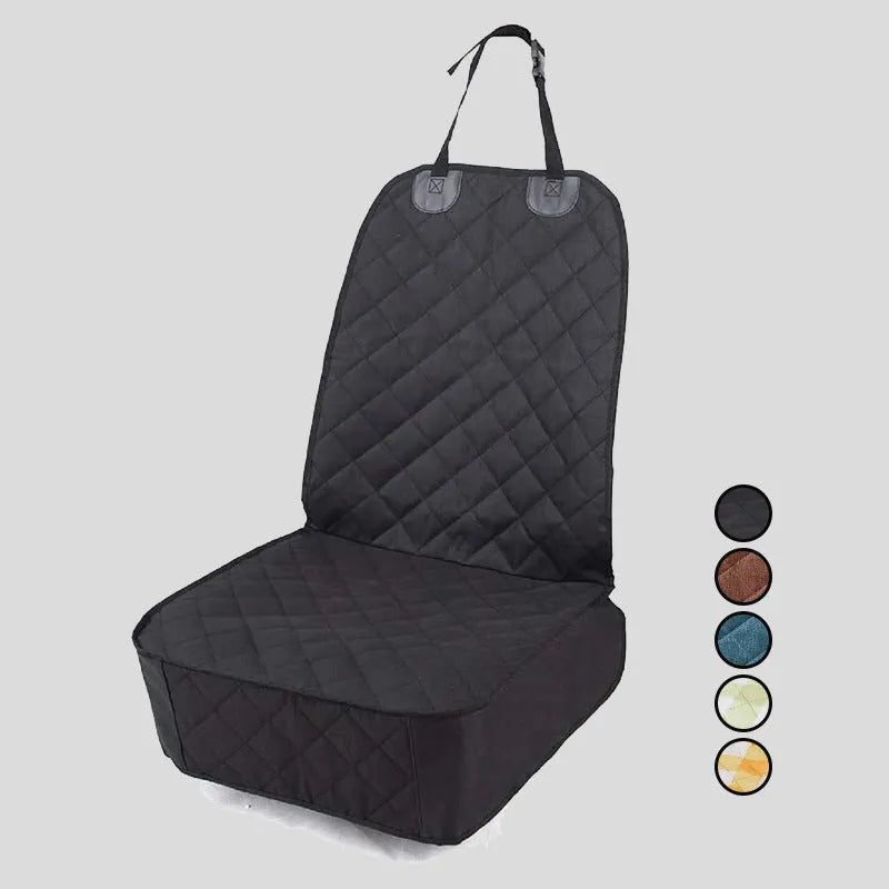 Oxford cloth pet car cushion in black on a vehicle co-pilot seat