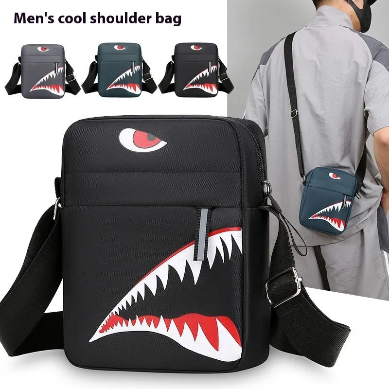 Men's small oxford cloth crossbody bag with animal pattern design in black colour option