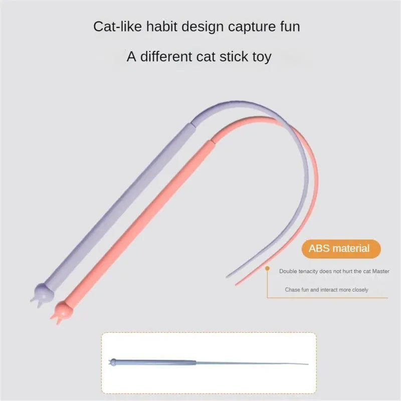 Blue cat teaser wand with a long silicone mouse tail and a cat head design on the ABS handle.