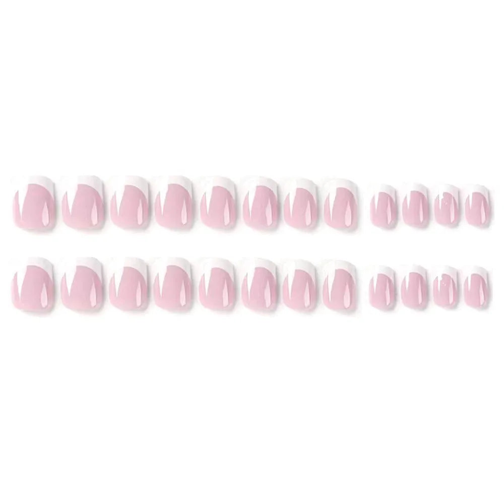 White fake nails with black plaid pattern, 24 pieces in a box.