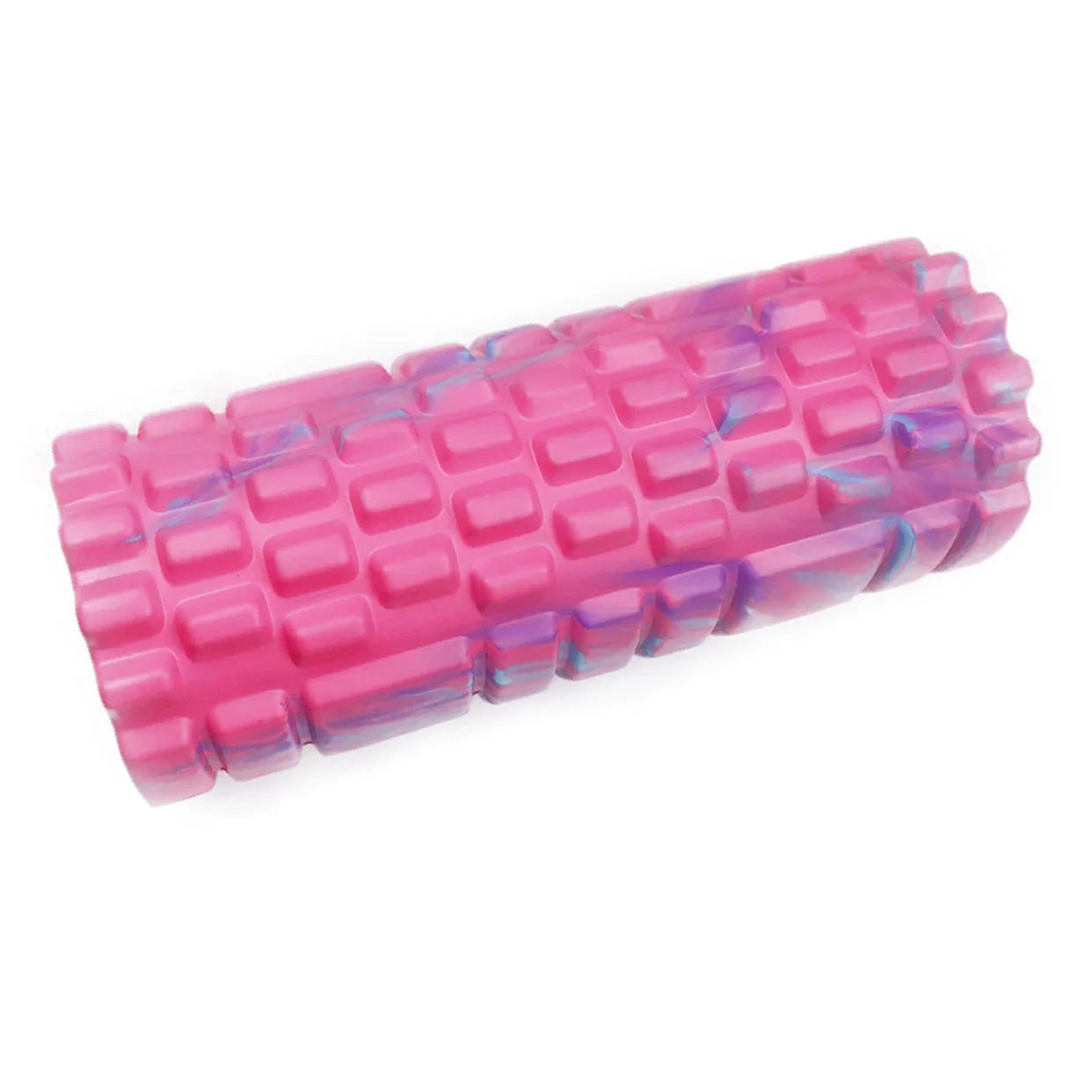 33cm camouflage pattern EVA foam roller in blue green yellow colour shown on gym floor