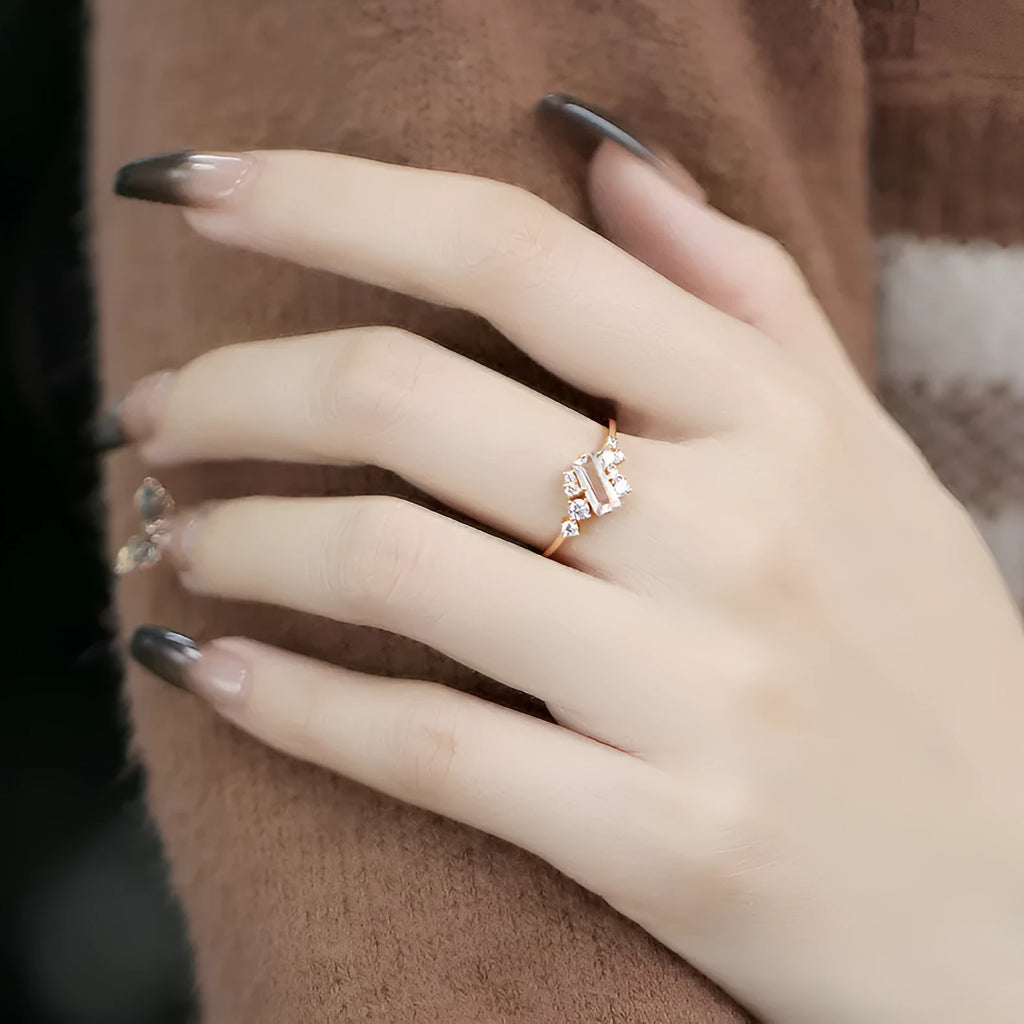 New white crystal blingbling women's ring with silver electroplated finish on white background