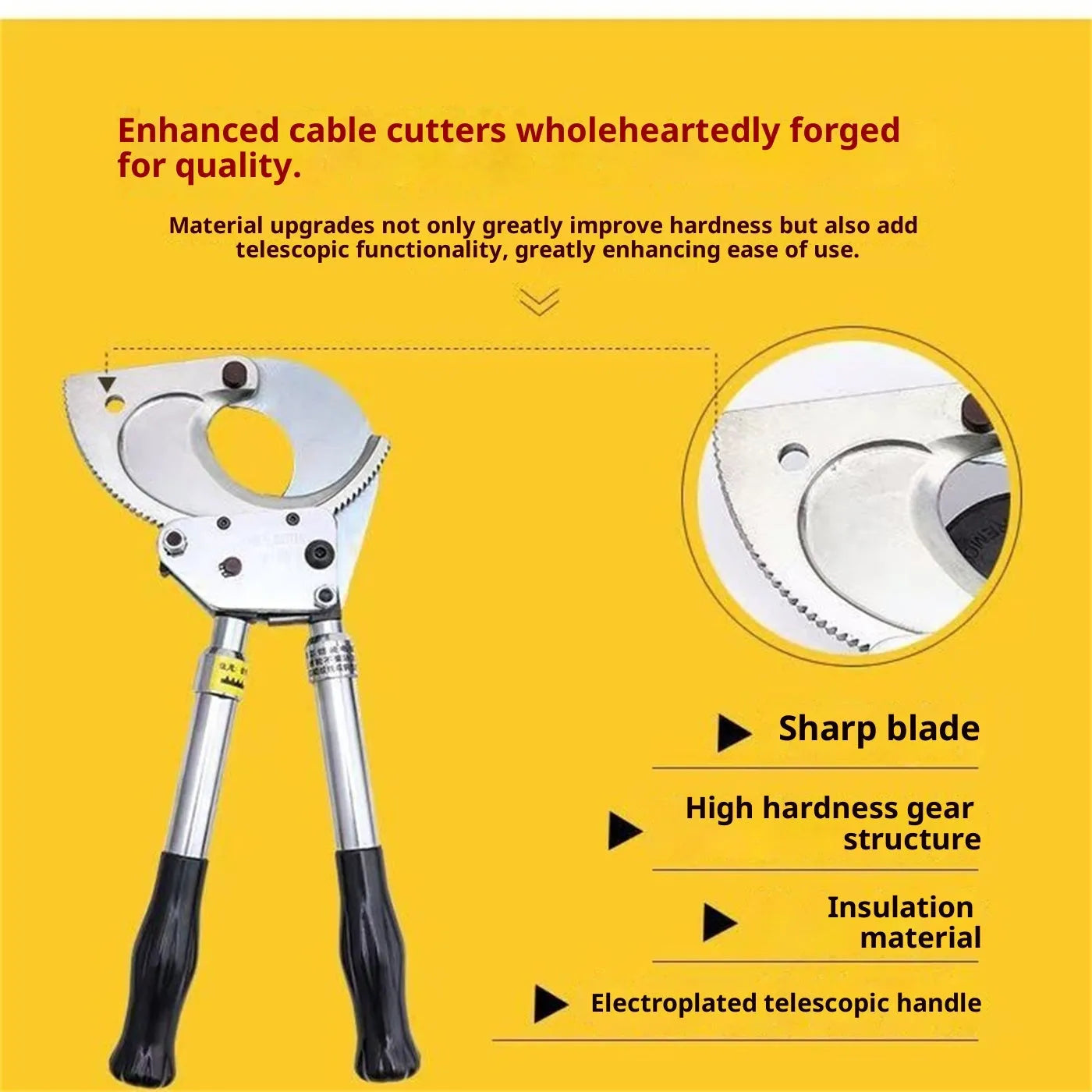 Ratchet-type wire cutter chromium-vanadium alloy steel for cutting cables up to 300 sq mm or 30 mm diameter