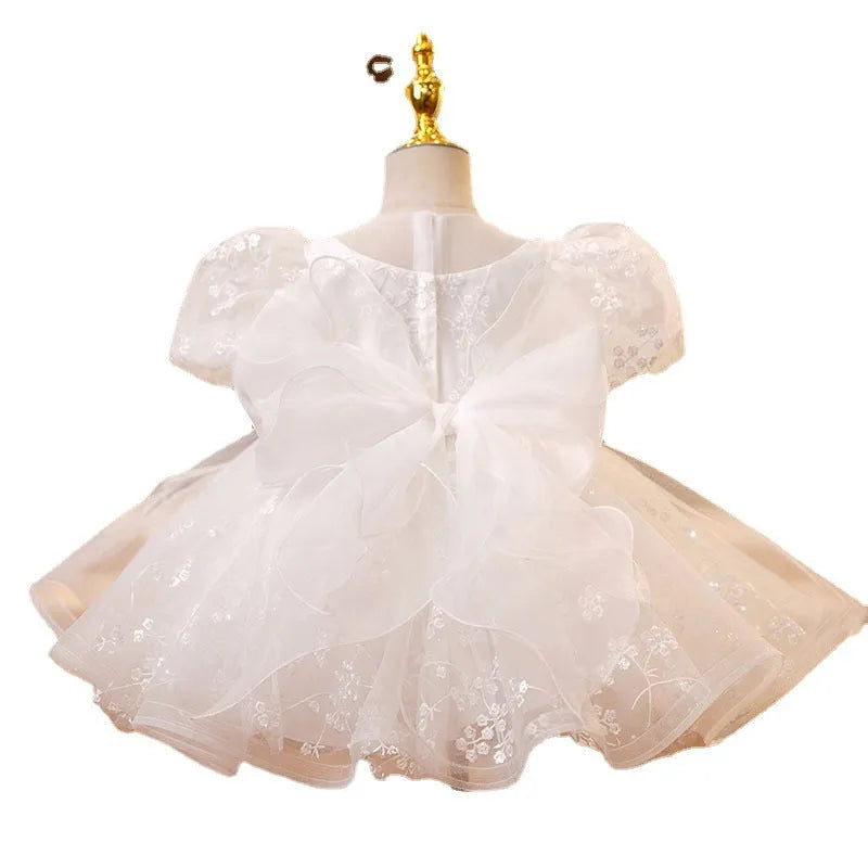 White polyester girls' dress for birthday dinner, suitable height 80-150cm