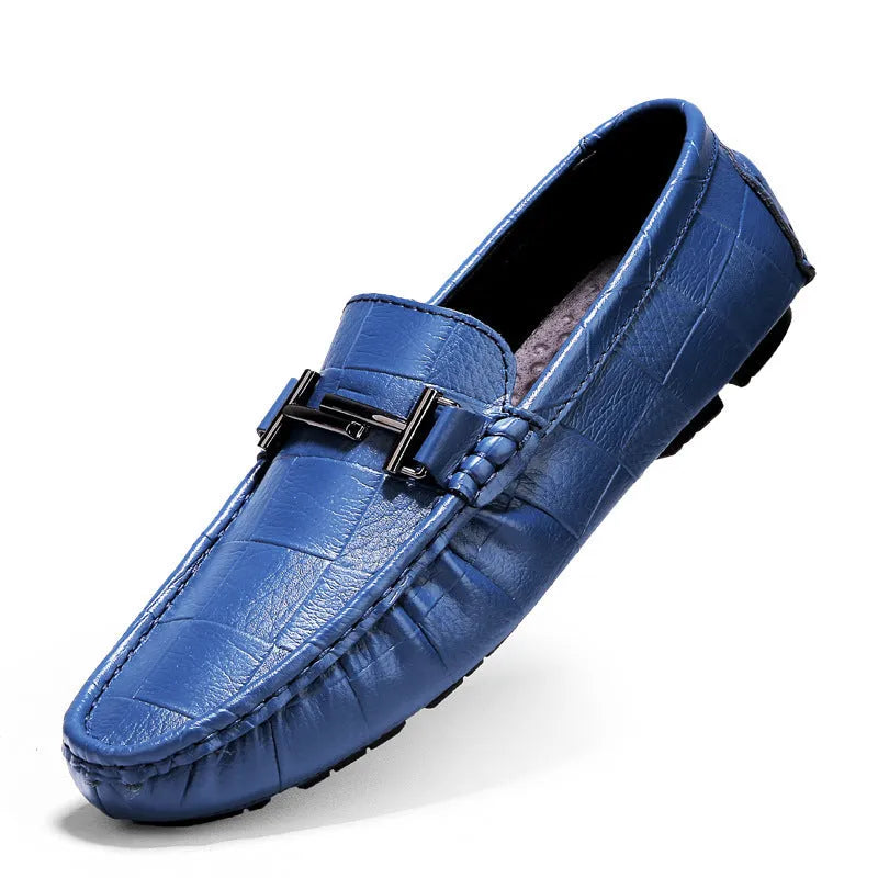 Men's casual leather shoes with belt buckle in multiple colours showing cowhide upper and rubber sole