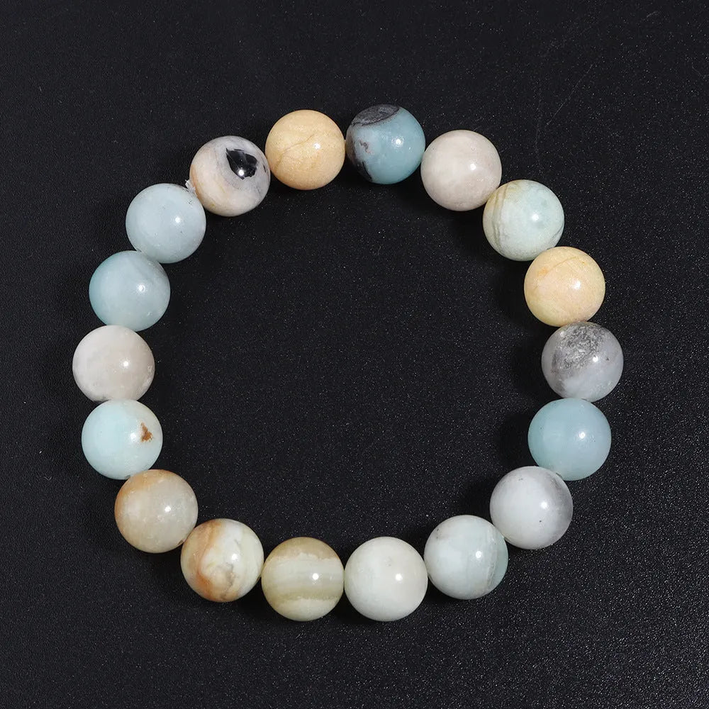 Handmade bohemian bracelet with colourful natural Amazon stone beads, shiny finish, unisex design